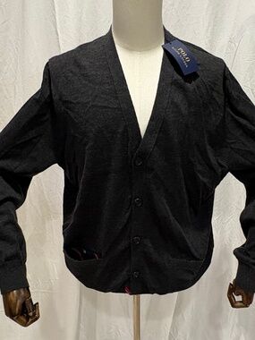NWT Polo Ralph Lauren Washable Merino Wool Cardigan - Granite Gray - Mens XL